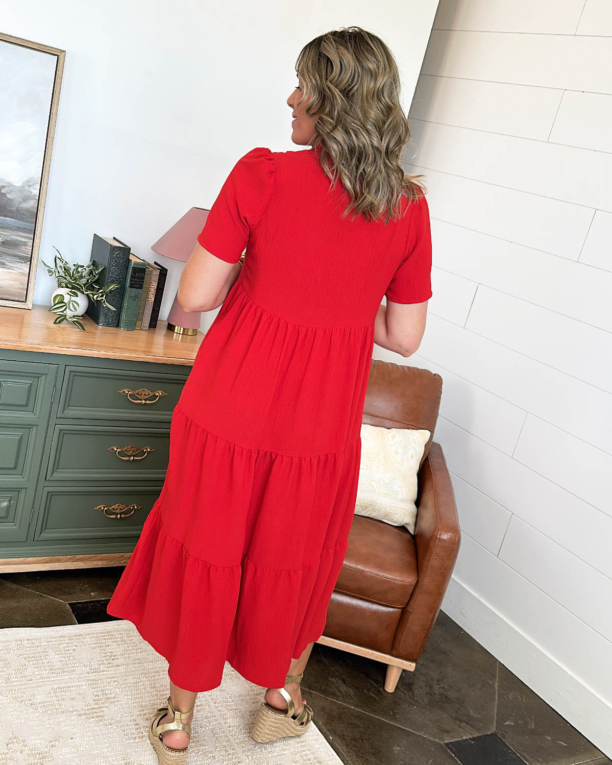 The Adelynn Tiered Frill Neck Midi Dress