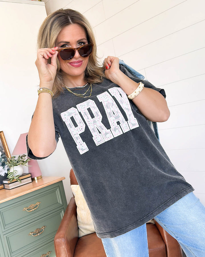 Pray Acid Washed Graphic Tee