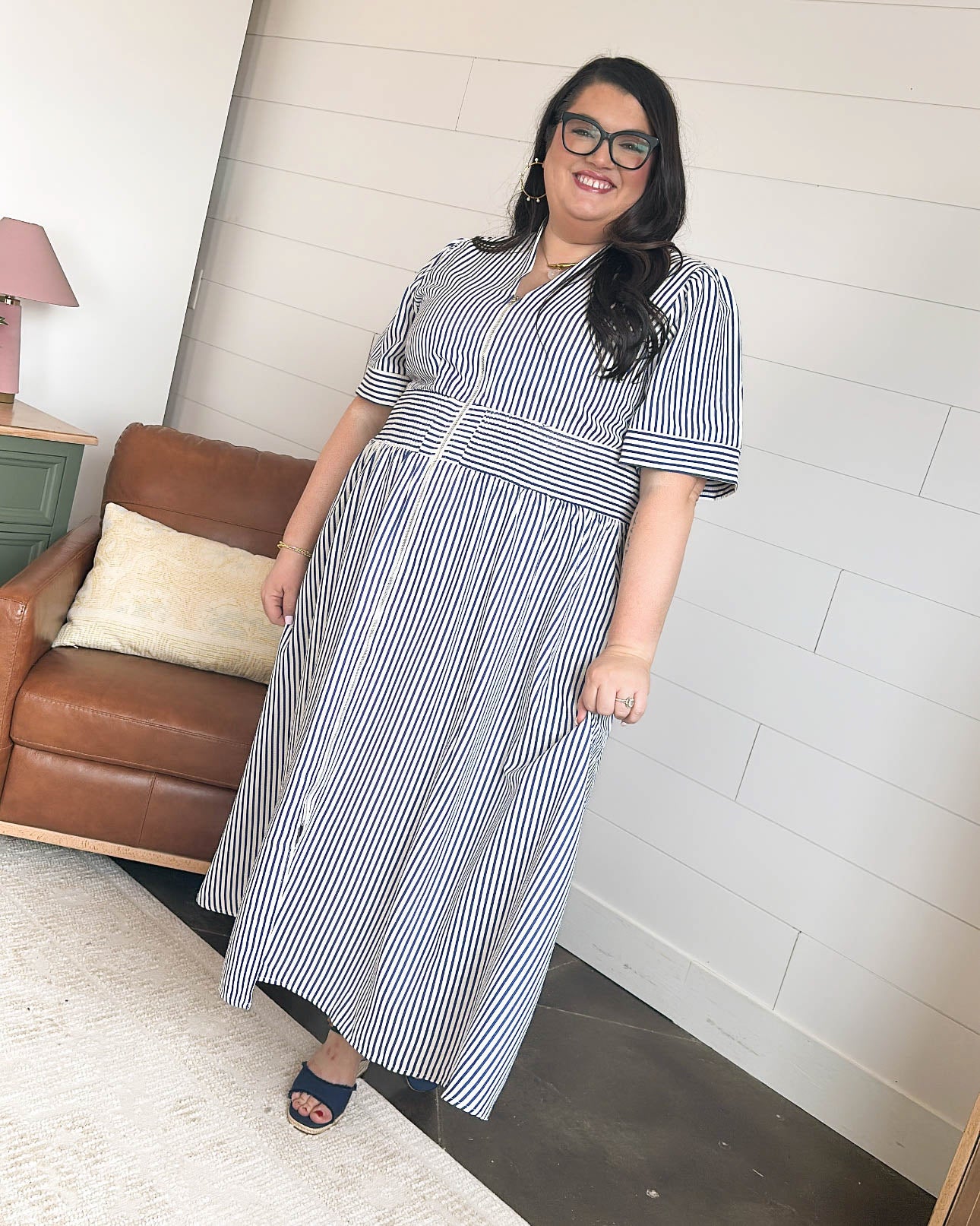 Newport Pier Striped Front Zip MIdi Dress