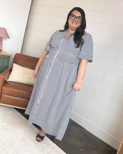 Newport Pier Striped Front Zip MIdi Dress