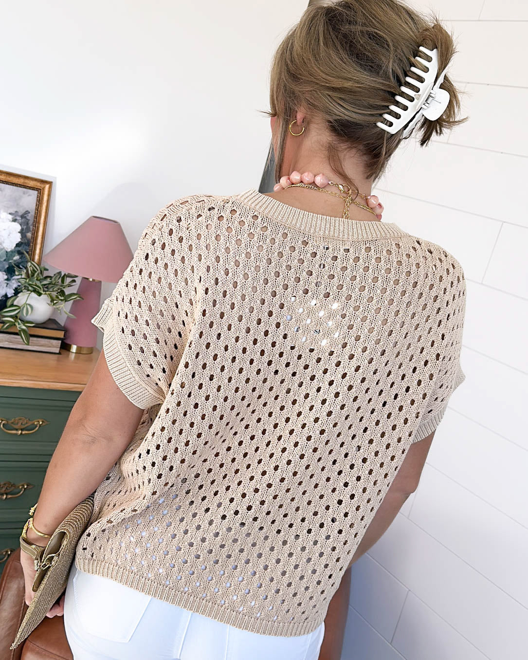 Sun Kissed Mineral Washed Open Knit Sweater