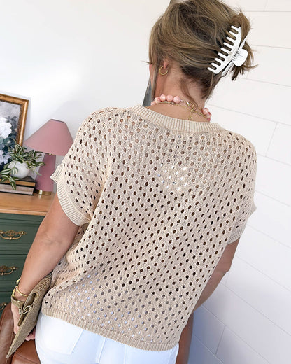 Sun Kissed Mineral Washed Open Knit Sweater