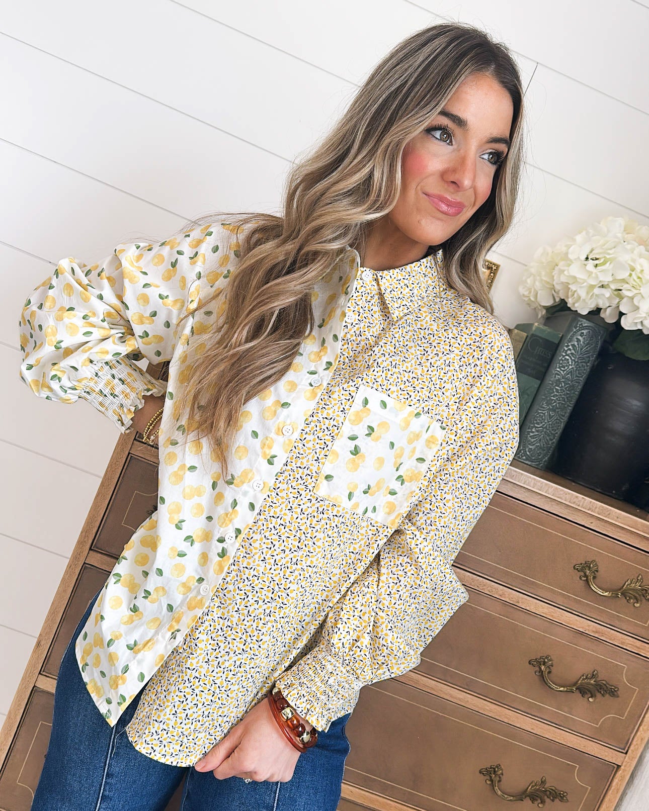Squeeze The Day Mixed Lemon Print Shirt