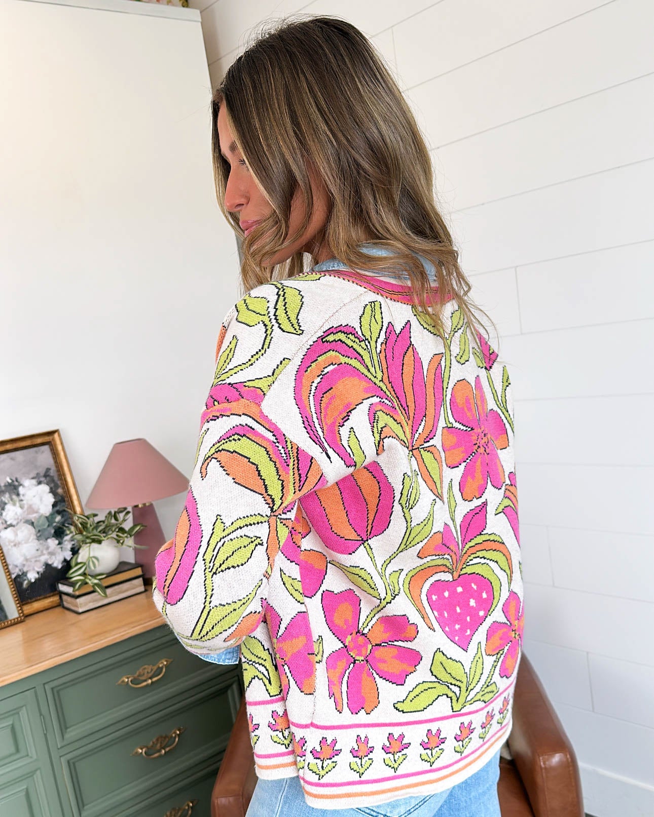 Meadow Mood Floral Border Sweater Cardigan