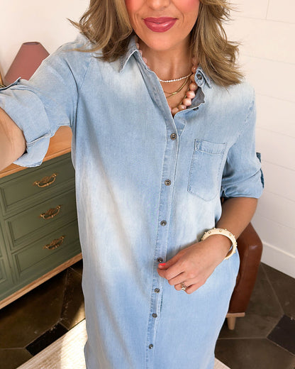 Daytime Drifter Mineral Washed Chambray Midi Shirt Dress