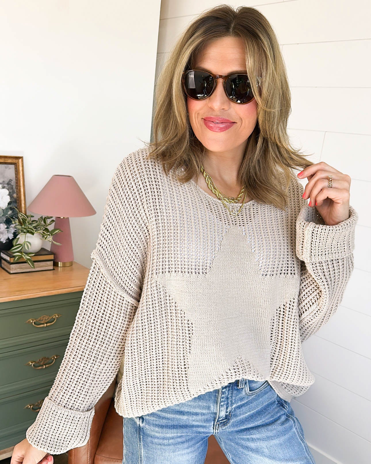 Celestial Sun Crocheted Star Knit Sweater