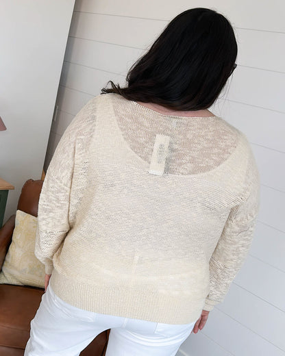 Open Arms Mixed Knit Boat Neck Sweater