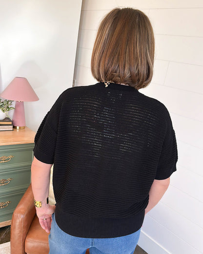 Sitting Dockside Open Knit Henley Sweater