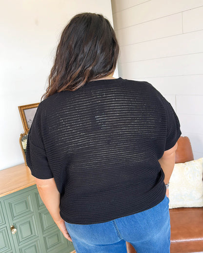 Sitting Dockside Open Knit Henley Sweater