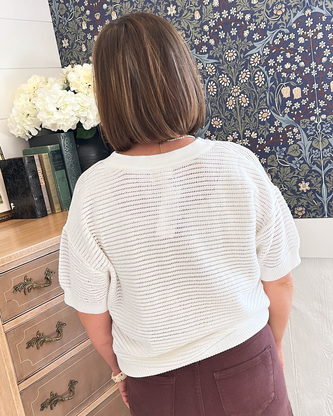 Sitting Dockside Open Knit Henley Sweater