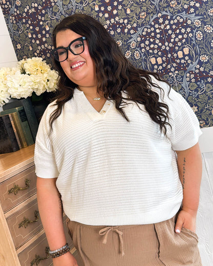 Sitting Dockside Open Knit Henley Sweater