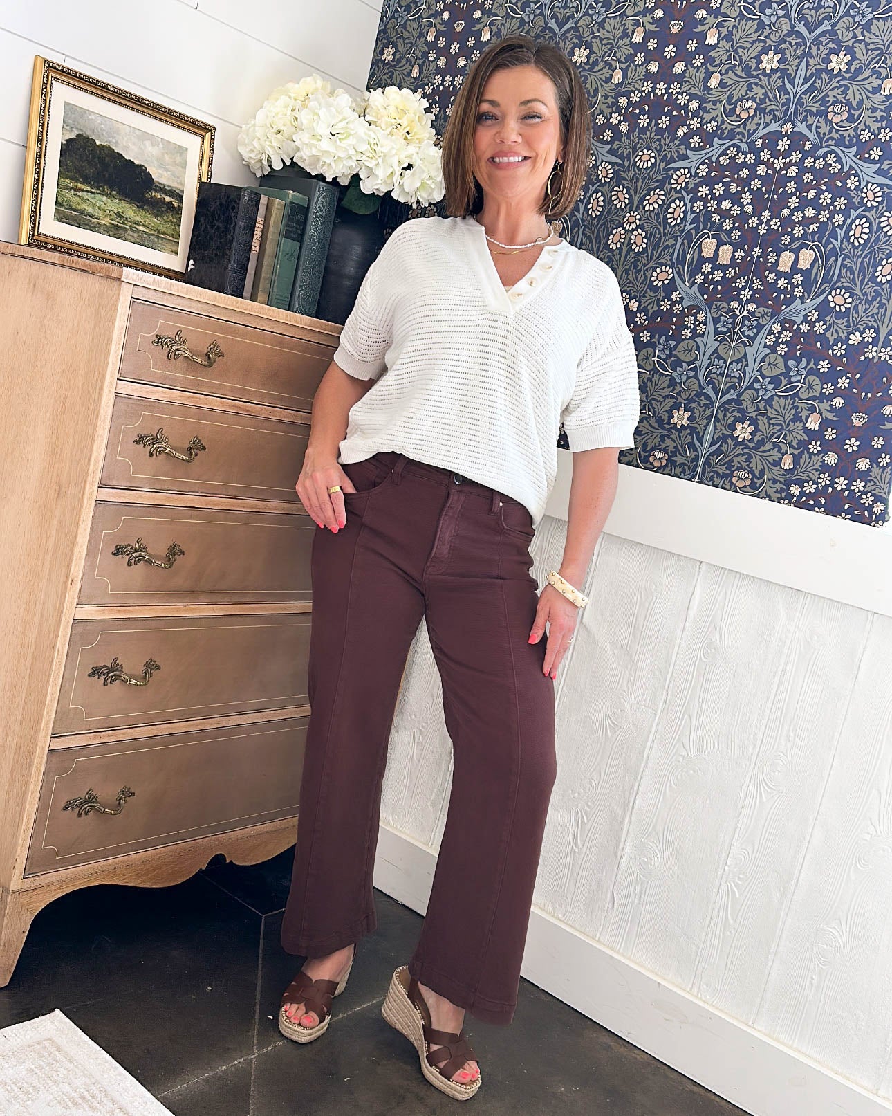 Sitting Dockside Open Knit Henley Sweater