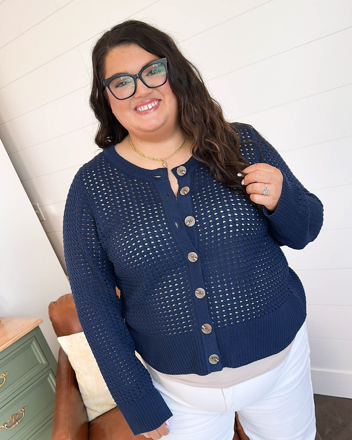 Anchor Point Open Knit Button Up Cardigan