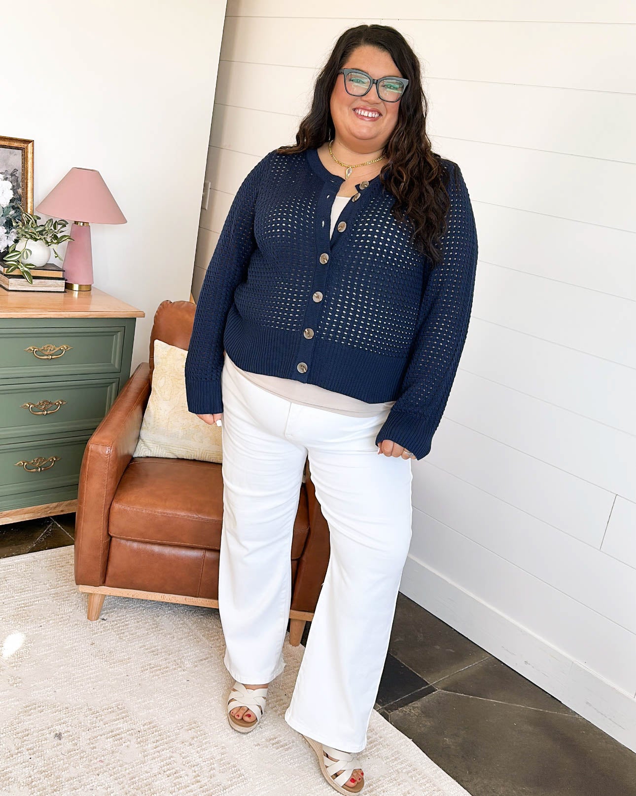 Anchor Point Open Knit Button Up Cardigan