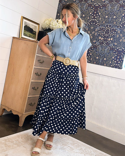 Penny Lane Polka Dot Tiered Maxi Skirt