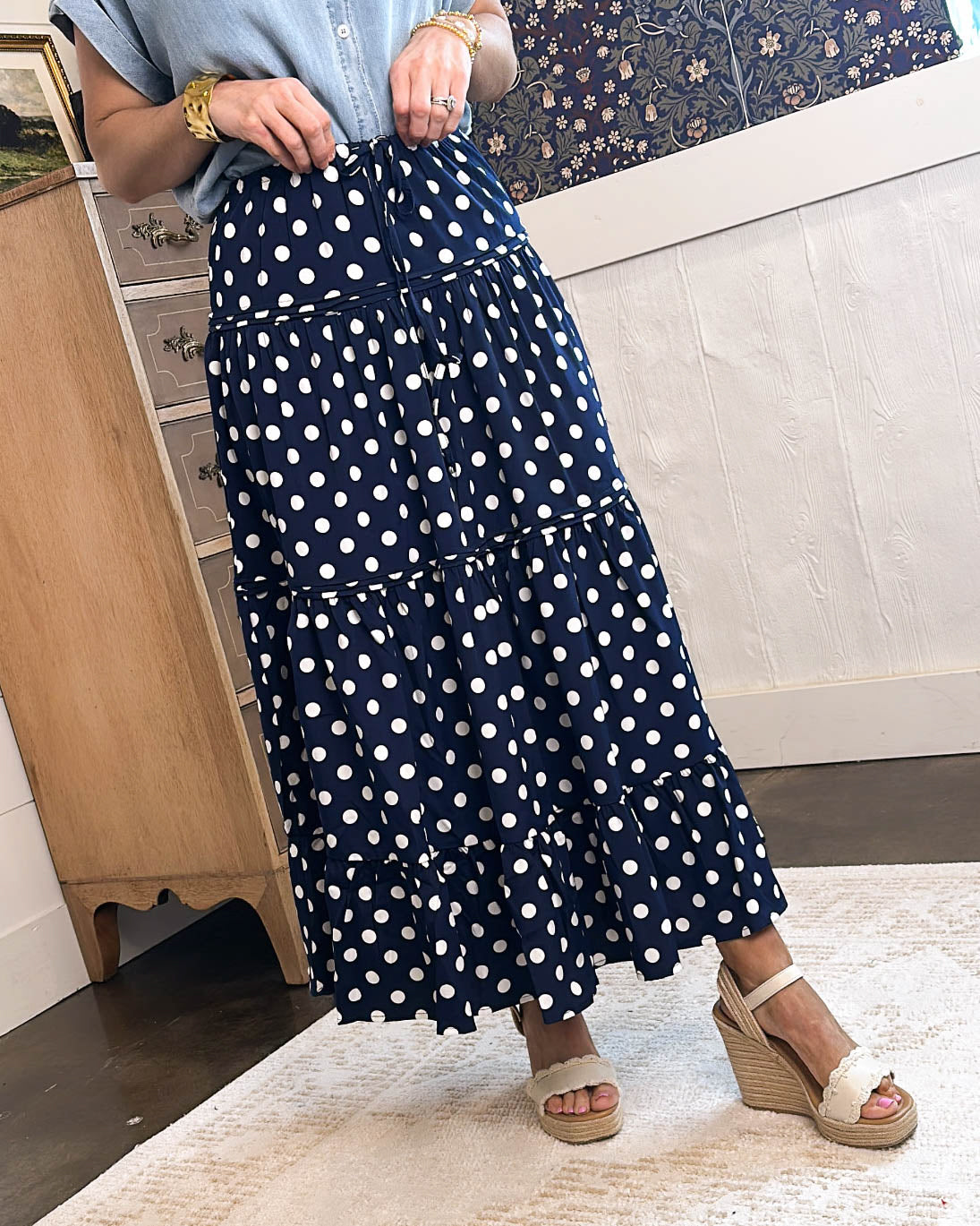 Penny Lane Polka Dot Tiered Maxi Skirt