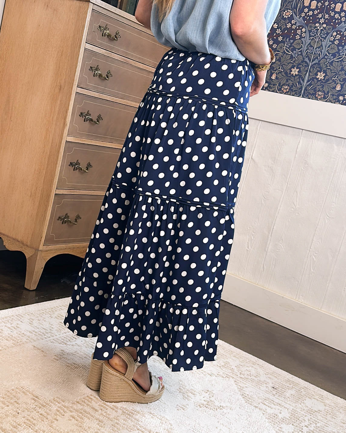 Penny Lane Polka Dot Tiered Maxi Skirt