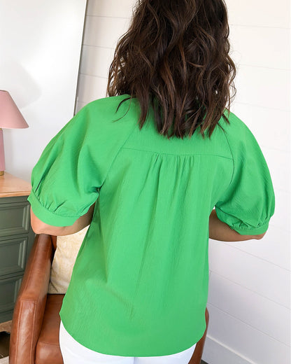 Love Song Embroidered Puff Sleeve Top