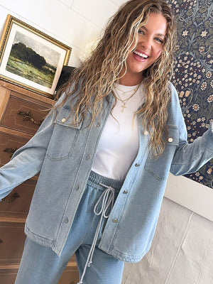 Traveled So Far French Terry Denim Shacket