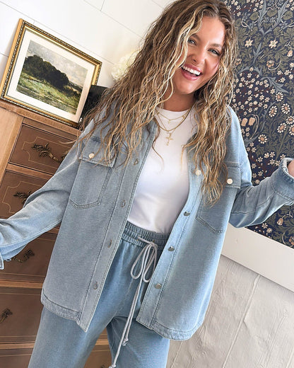 Traveled So Far French Terry Denim Shacket