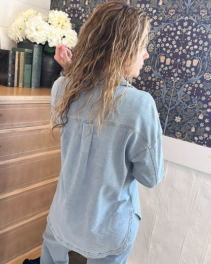 Traveled So Far French Terry Denim Shacket