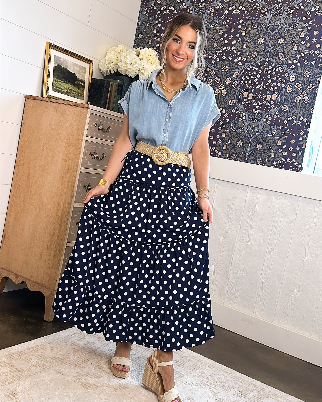 Out Of The Blue Chambray Cap Sleeve Shirt