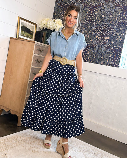 Out Of The Blue Chambray Cap Sleeve Shirt