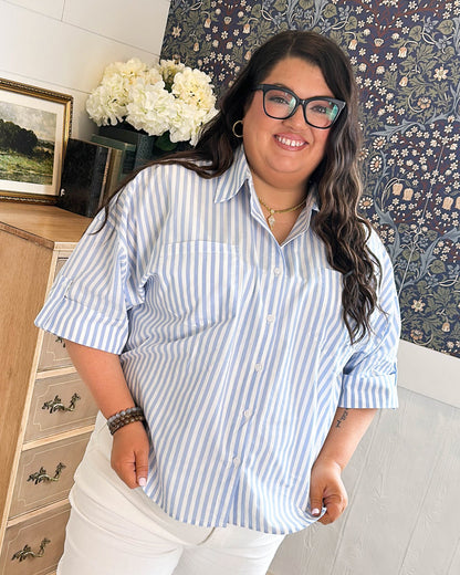 Turning Tides Oversized Striped Tab Sleeve Shirt