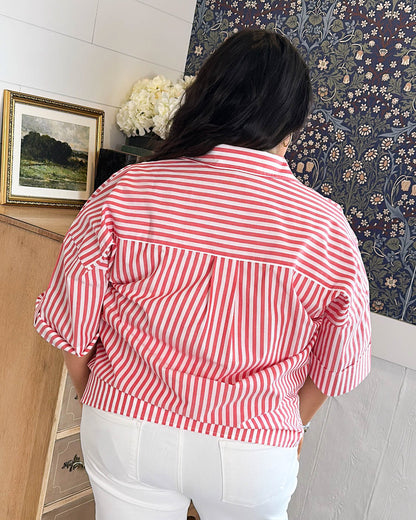 Turning Tides Oversized Striped Tab Sleeve Shirt