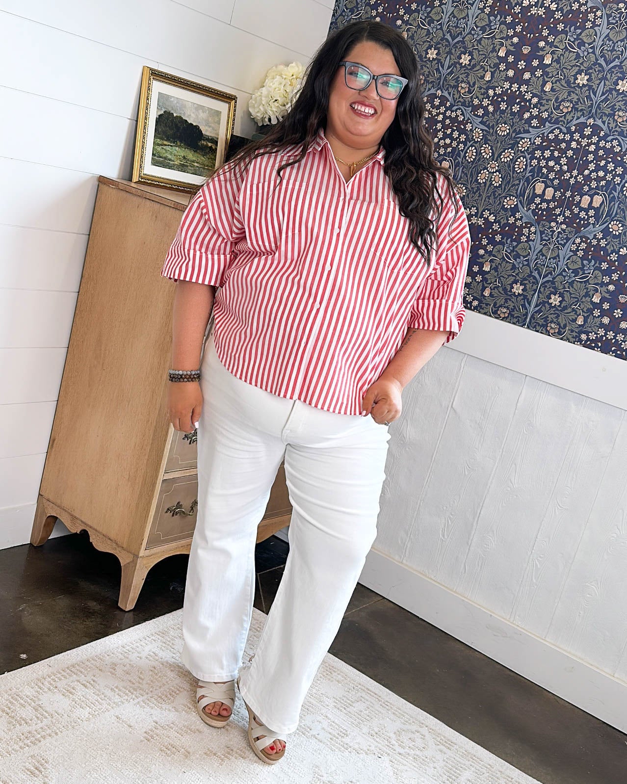 Turning Tides Oversized Striped Tab Sleeve Shirt