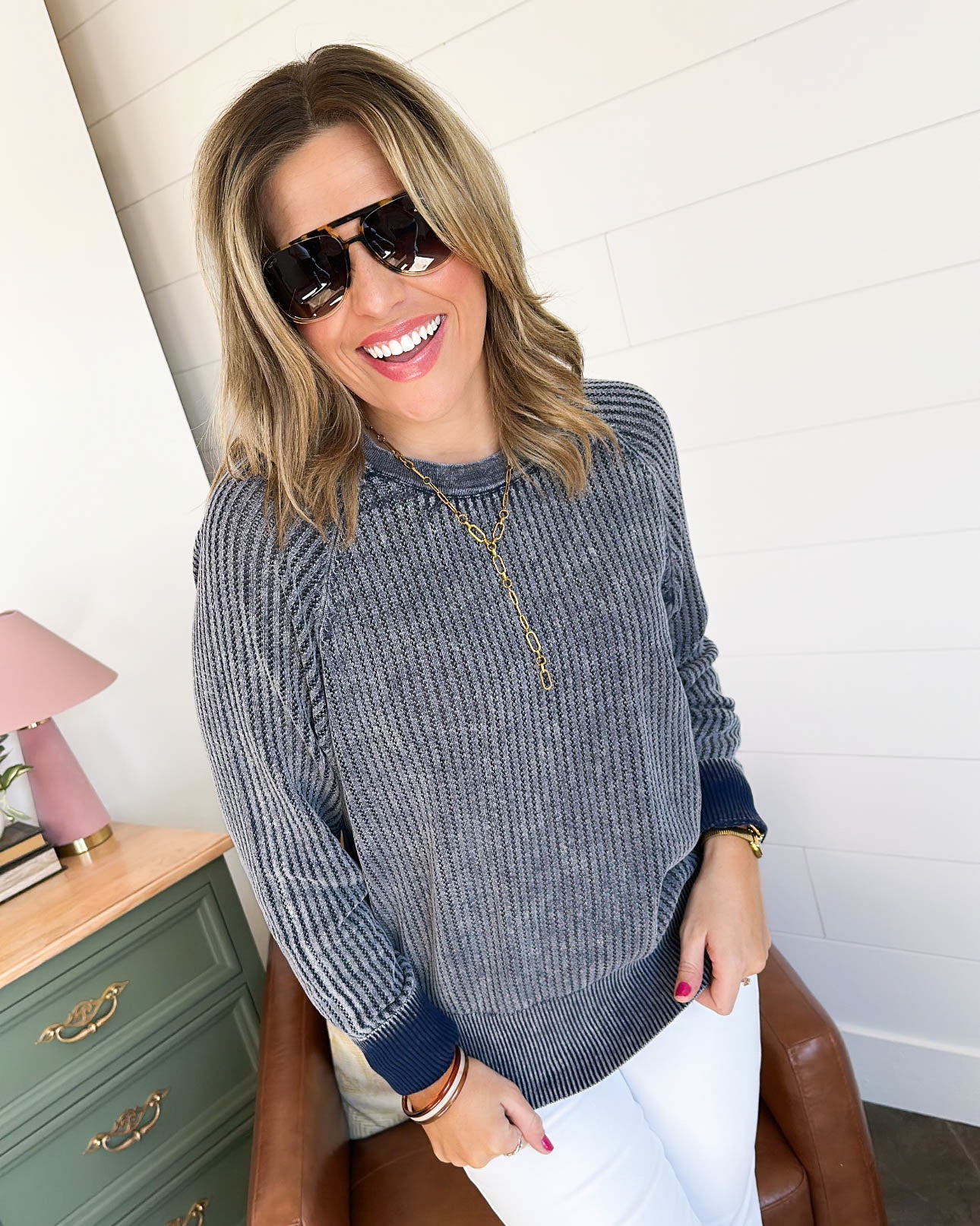 High Tide Washed Pointelle Knit Sweater