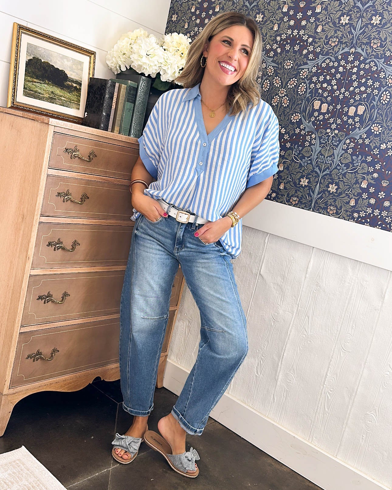 Point Of View Oversized Striped Hi-Lo Shirt