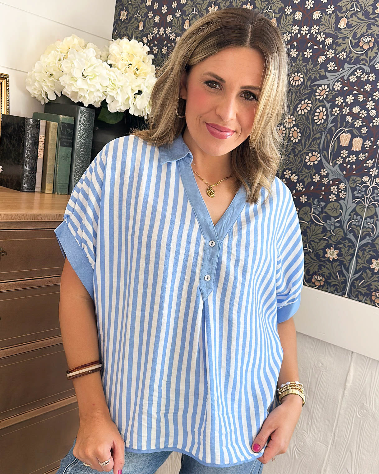 Point Of View Oversized Striped Hi-Lo Shirt