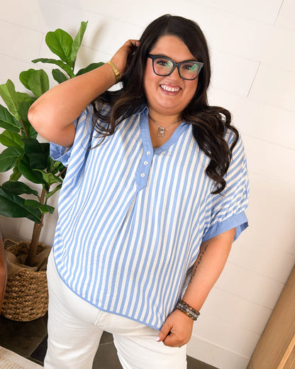 Point Of View Oversized Striped Hi-Lo Shirt