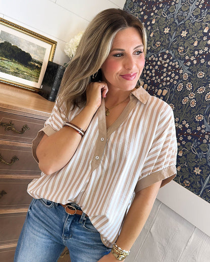 Point Of View Oversized Striped Hi-Lo Shirt