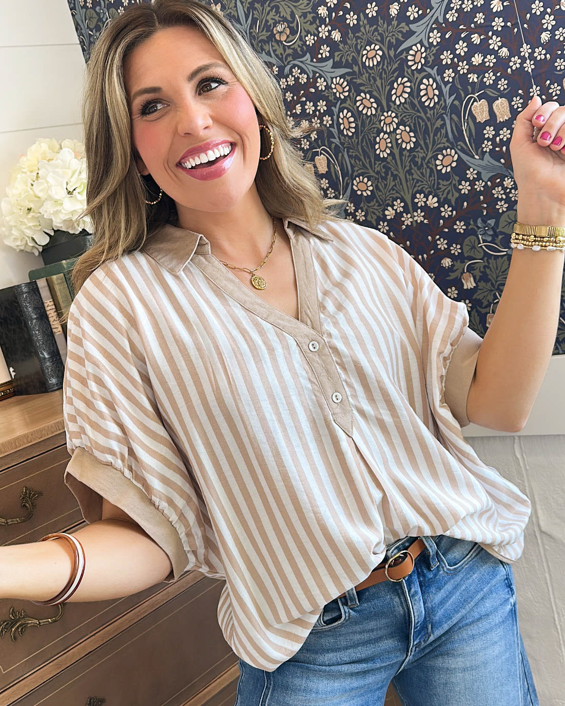 Point Of View Oversized Striped Hi-Lo Shirt