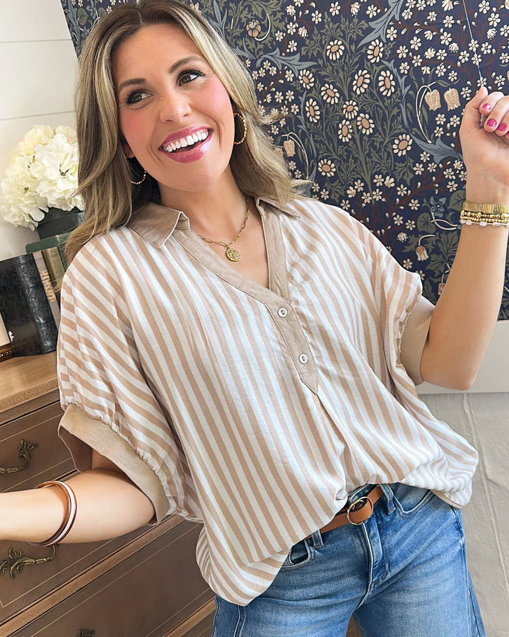 Point Of View Oversized Striped Hi-Lo Shirt