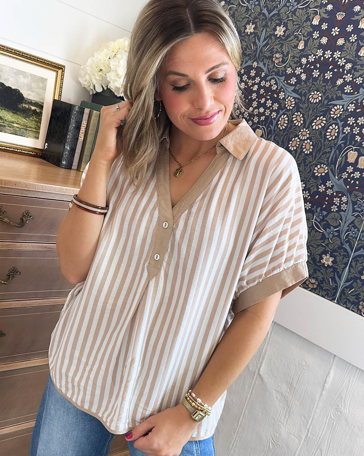 Point Of View Oversized Striped Hi-Lo Shirt