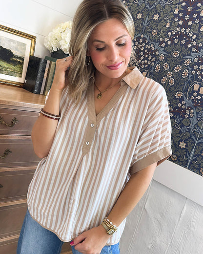 Point Of View Oversized Striped Hi-Lo Shirt