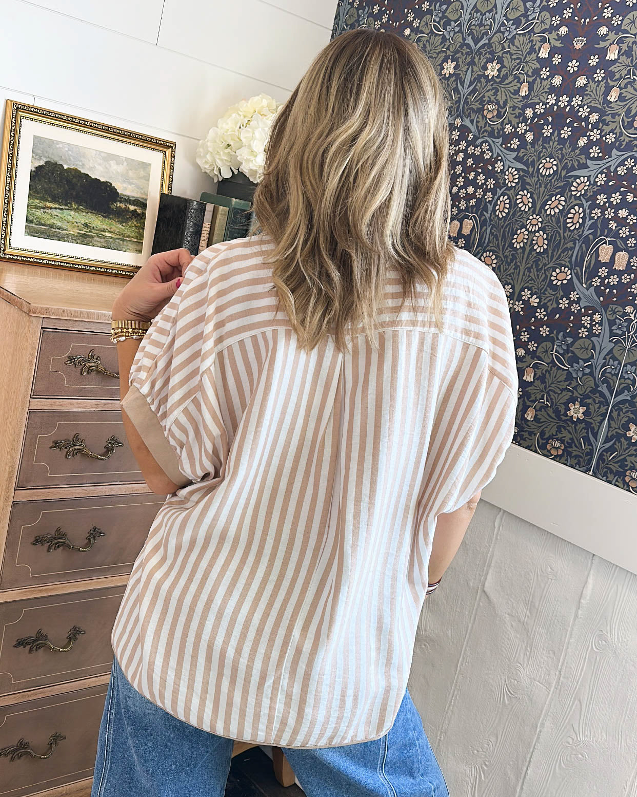 Point Of View Oversized Striped Hi-Lo Shirt