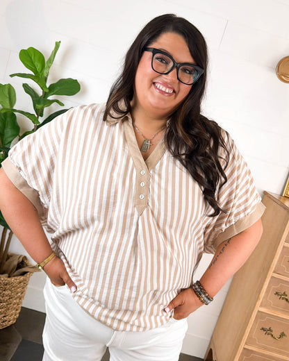 Point Of View Oversized Striped Hi-Lo Shirt