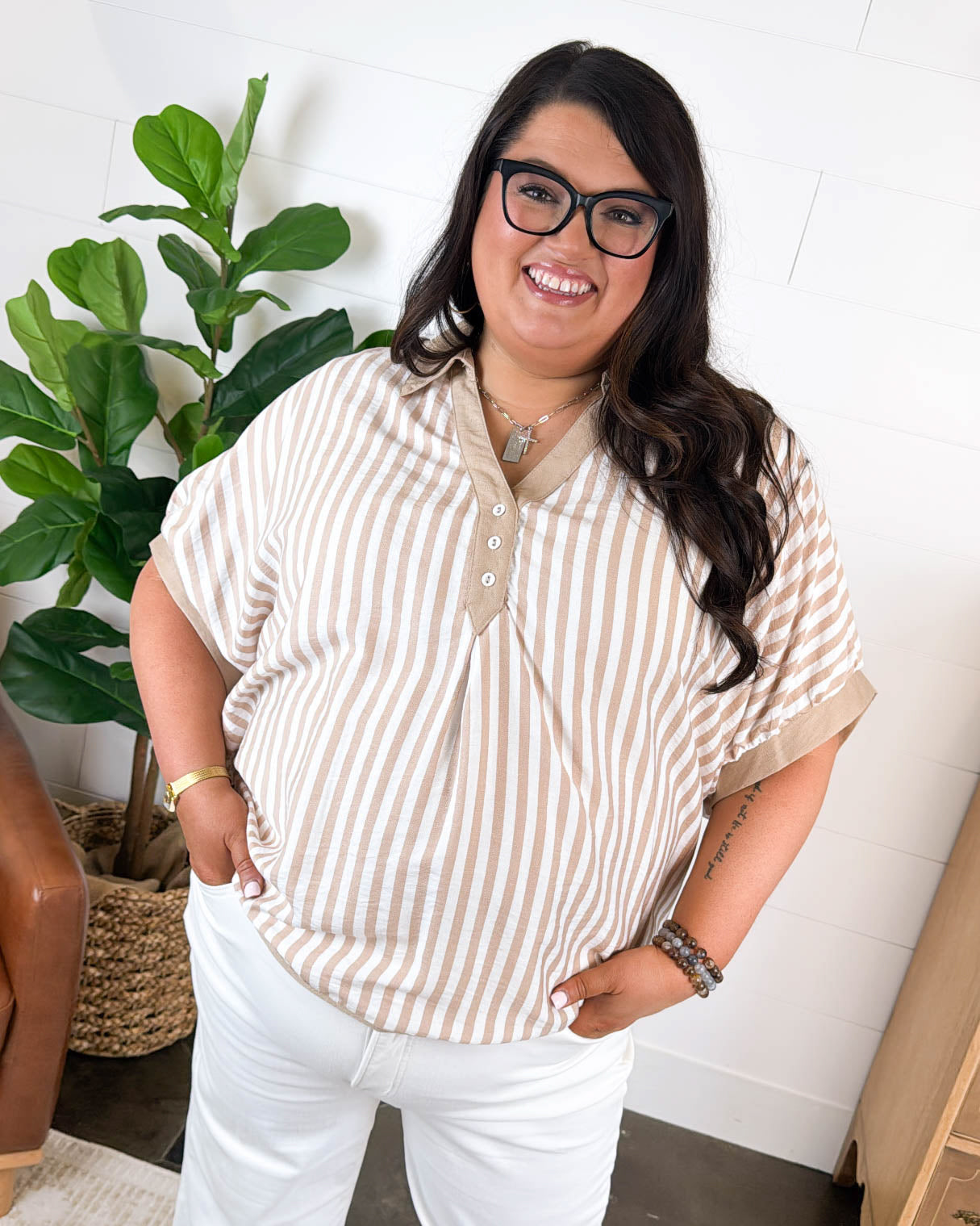 Point Of View Oversized Striped Hi-Lo Shirt