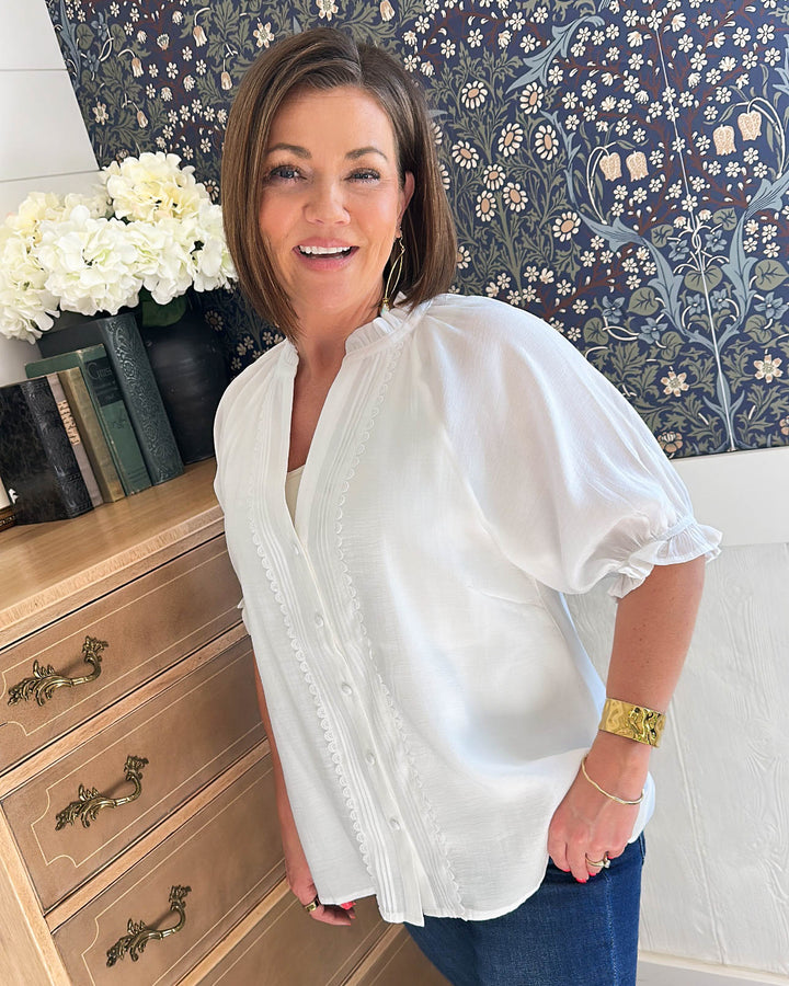 One Fine Day Pintucked Ruffle Detail Blouse