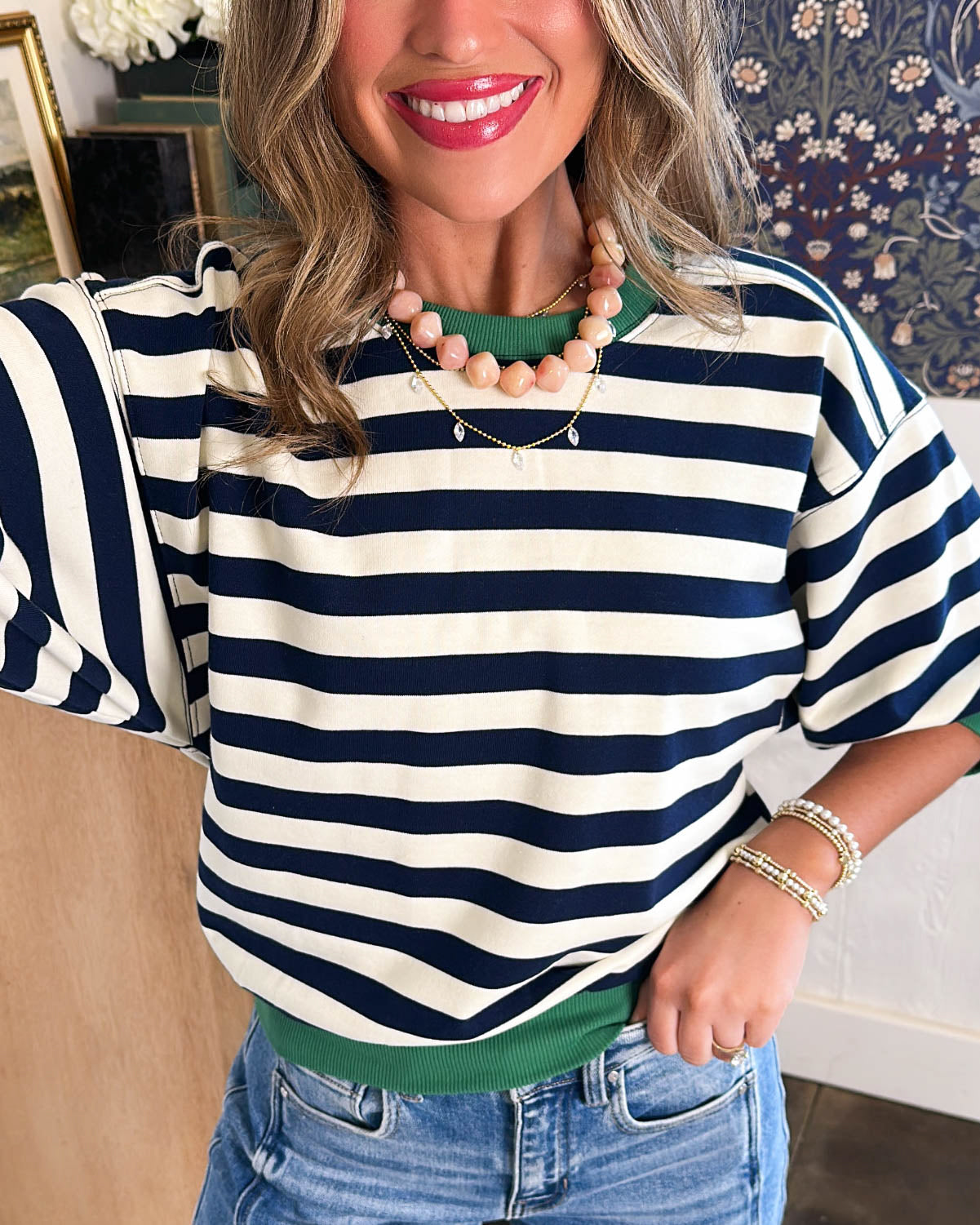 World's Apart Striped Back Seam Pullover