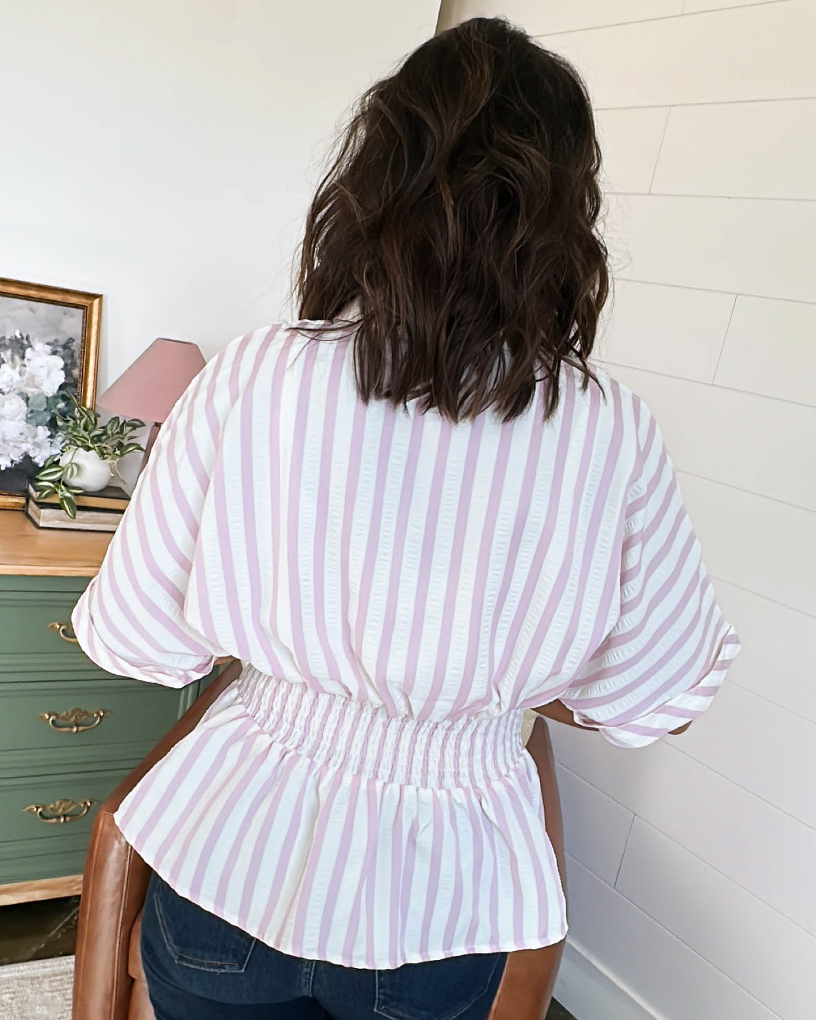 Brunch Date Striped Pintucked Waist Shirt
