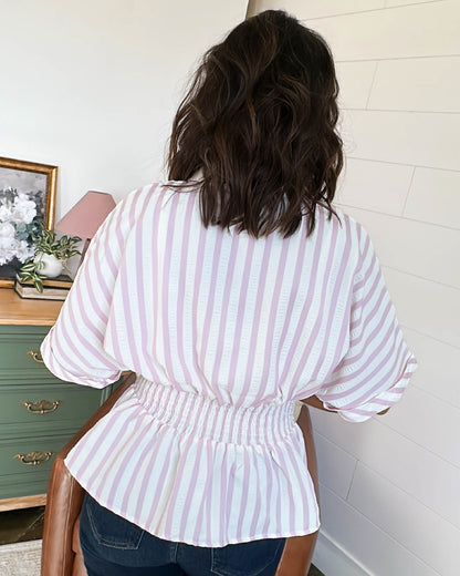Brunch Date Striped Pintucked Waist Shirt