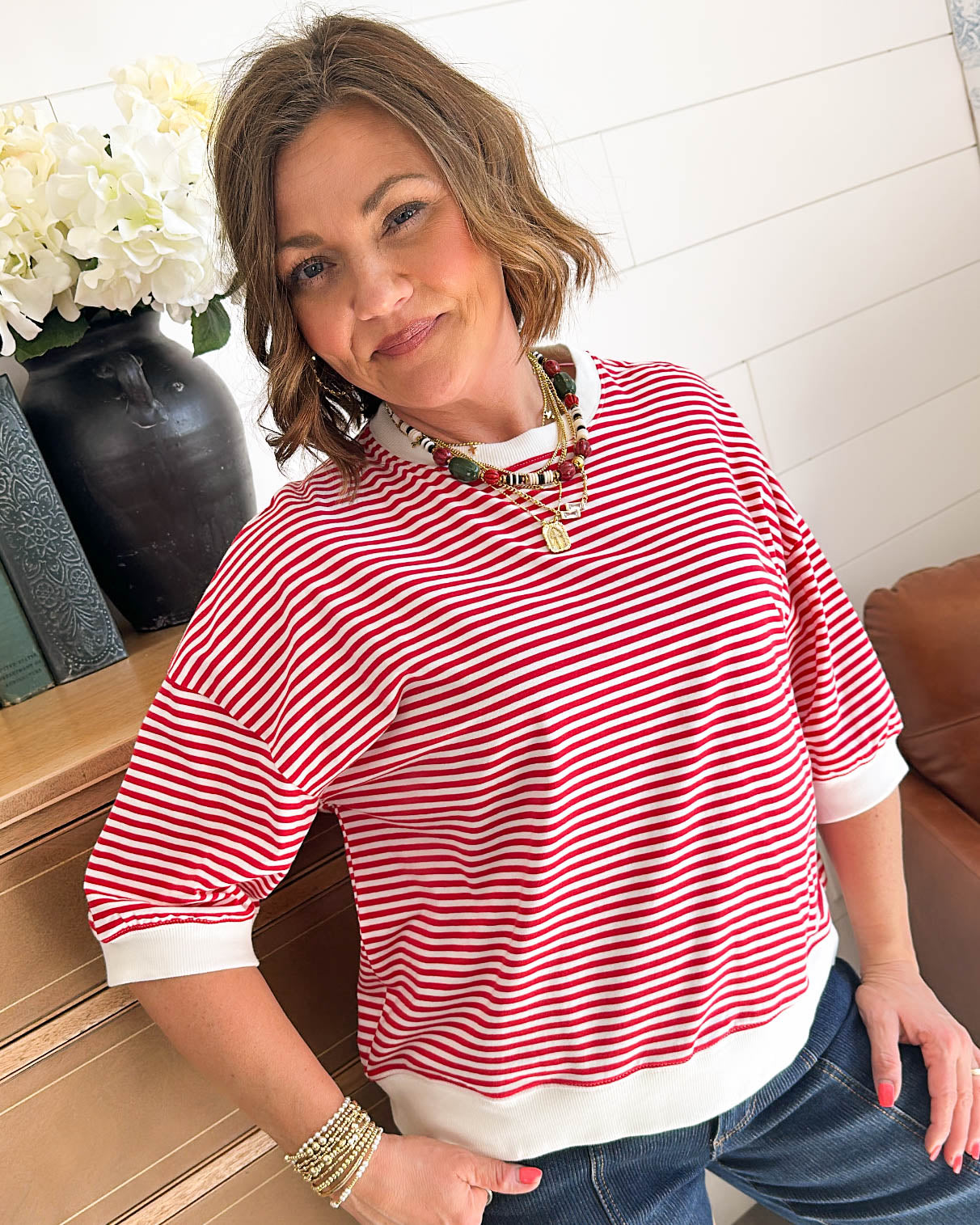 Chill Day Striped Drop Shoulder Top