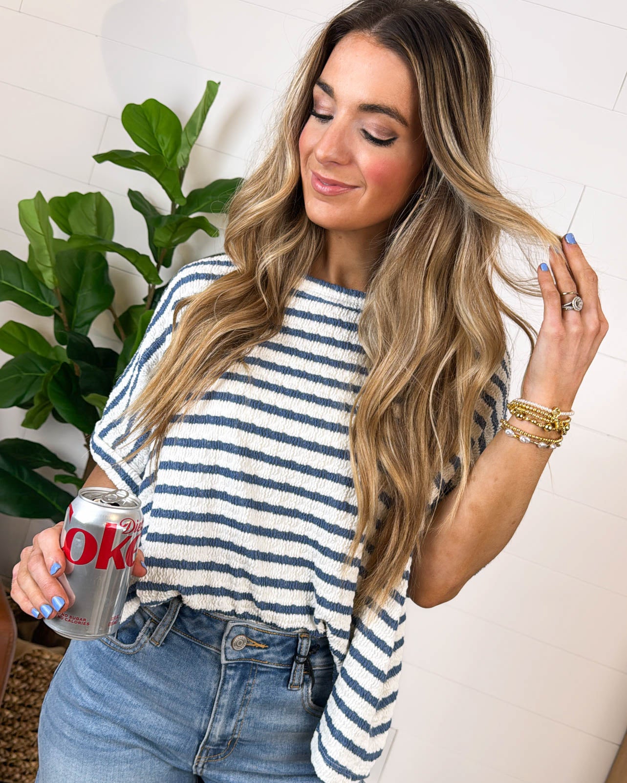 Smooth Strides Textured Striped Knit Top