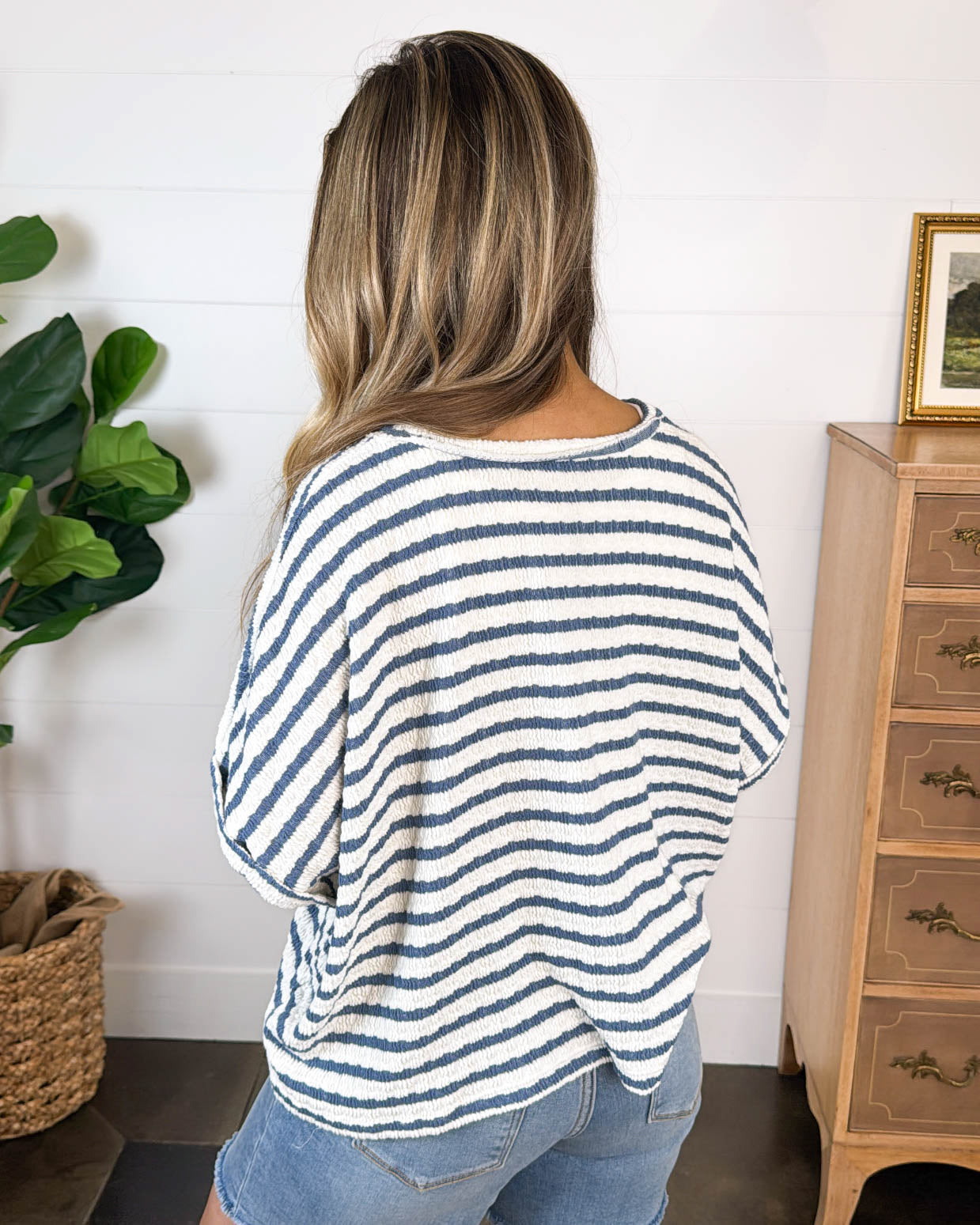 Smooth Strides Textured Striped Knit Top