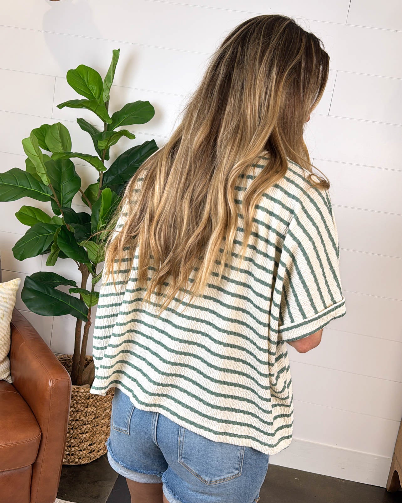 Smooth Strides Textured Striped Knit Top
